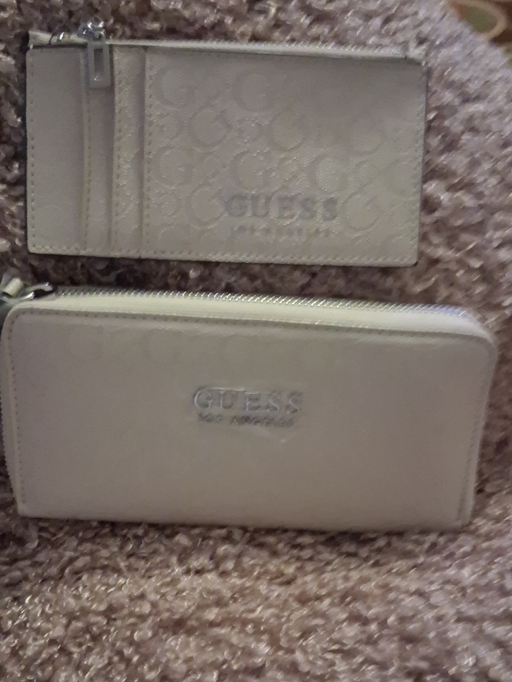 GUESS Beige Zip-Around Wallet and Card Case Set